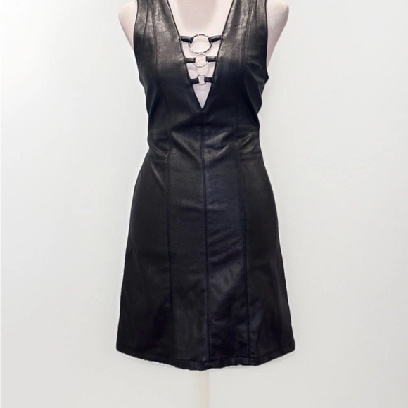 Divided Dresses & Skirts - Divided Black Faux Leather Mini Dress Cutout Ring Detail Sleeveless Bodycon Sz 4